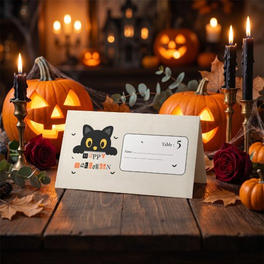 かわいい黒猫のハロウィン プレイスカード