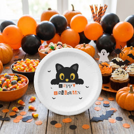 かわいい黒猫のハロウィン ペーパープレート