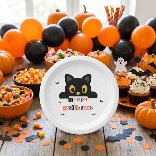 かわいい黒猫のハロウィン ペーパープレート