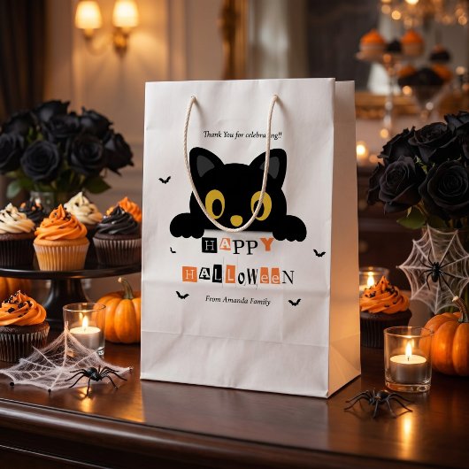 かわいい黒猫のハロウィン ミディアムペーパーバッグ
