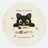 かわいい黒猫のハロウィン ラウンドシール (正面)