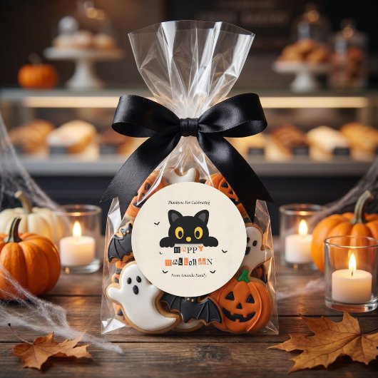 かわいい黒猫のハロウィン ラウンドシール