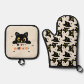 かわいい黒猫のハロウィン 鍋つかみ&鍋敷きセット (正面)