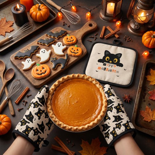 かわいい黒猫のハロウィン 鍋つかみ&鍋敷きセット