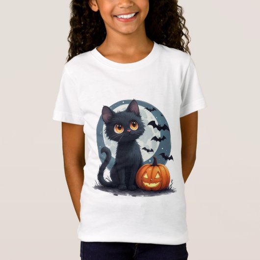 かわいい黒猫のハロウィン🎃 Tシャツ (正面)