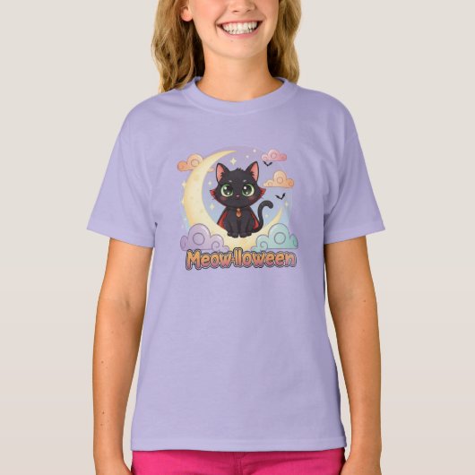 かわいい黒猫のハロウィンTシャツ - かわいいTシャツ Tシャツ (正面)