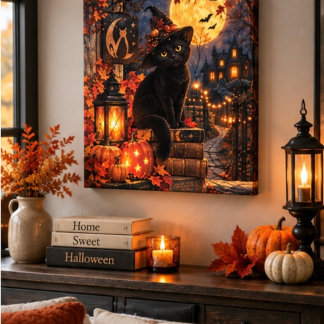 かわいい黒猫のハロウィーンキャンバスウォールアート キャンバスプリント
