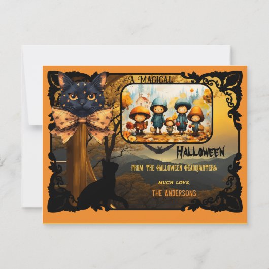 かわいい黒猫のハロウィーン写真 シーズンカード (裏面)