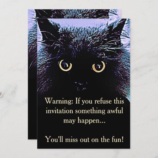 かわいい黒猫のハローウィンパーティの招待状 招待状 (正面/裏面)