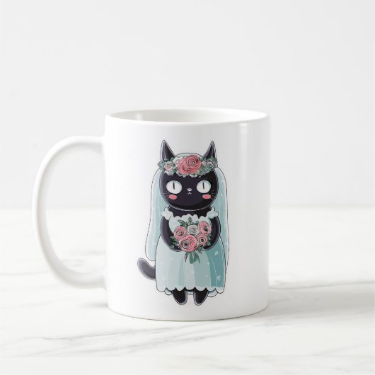 かわいい黒猫のベール姿 コーヒーマグカップ (左)