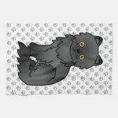 かわいい黒猫のペルシャ風イラスト キッチンタオル (横)