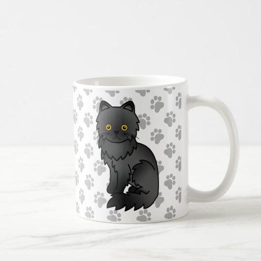 かわいい黒猫のペルシャ風イラスト コーヒーマグカップ (右)