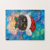 かわいい黒猫のホリデークリスマスプレゼント ジグソーパズル (横)