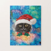 かわいい黒猫のホリデークリスマスプレゼント ジグソーパズル (縦)