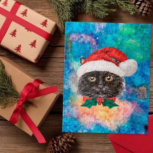 かわいい黒猫のホリデークリスマスプレゼント ジグソーパズル