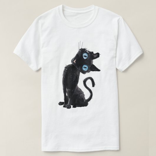 かわいい黒猫のボタンアイのミームデザインTシャツ Tシャツ (デザイン正面)