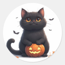 かわいい黒猫のマジックハロウィンテーマ 🎃 ラウンドシール