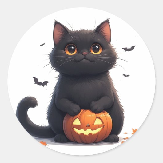 かわいい黒猫のマジックハロウィンテーマ 🎃 ラウンドシール (正面)