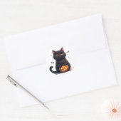 かわいい黒猫のマジックハロウィンテーマ 🎃 ラウンドシール (封筒)