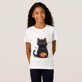 かわいい黒猫のマジックハロウィンテーマ 🎃 Tシャツ (正面フル)