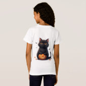 かわいい黒猫のマジックハロウィンテーマ 🎃 Tシャツ (裏面フル)