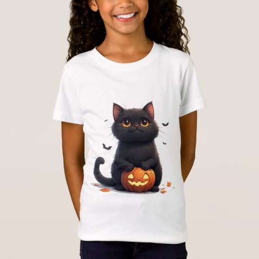 かわいい黒猫のマジックハロウィンテーマ 🎃 Tシャツ (正面)