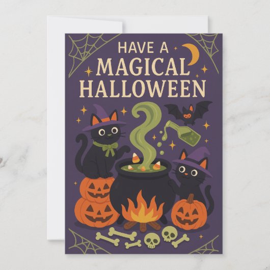 かわいい黒猫の不気味なハロウィン シーズンカード (正面)