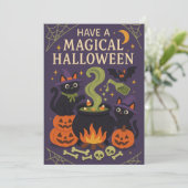 かわいい黒猫の不気味なハロウィン シーズンカード (スタンド正面)