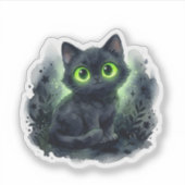 かわいい黒猫の光る目 スプーキー ハロウィン シール (正面)