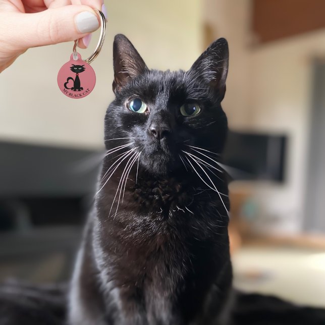 かわいい黒猫の名前アドレスピンクペット用名札 ペット　ネームタグ (Simply add your cat's name, your contact information to this cute pink pet id tag)