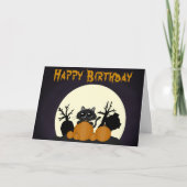 かわいい黒猫の墓地ハロウィン誕生日 カード (正面)