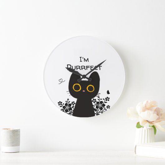 かわいい黒猫の壁時計 ラージ壁時計 (ホーム)