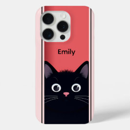 かわいい黒猫の子モダン猫パーソナライズされた名 iPhone 15 PROケース