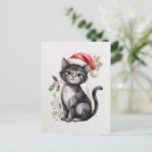 かわいい黒猫の子猫のクリスマスの冬の休日 ポストカード (スタンド正面)