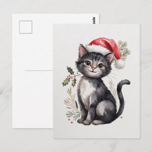 かわいい黒猫の子猫のクリスマスの冬の休日 ポストカード