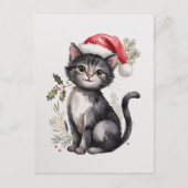 かわいい黒猫の子猫のクリスマスの冬の休日 ポストカード (正面)