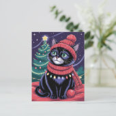 かわいい黒猫の子猫のクリスマス冬の休日 ポストカード (スタンド正面)