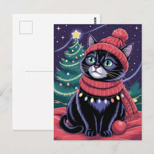かわいい黒猫の子猫のクリスマス冬の休日 ポストカード (正面/裏面)