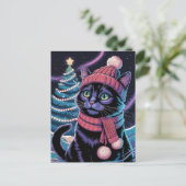 かわいい黒猫の子猫のクリスマス 冬の休日 ポストカード (スタンド正面)