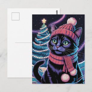 かわいい黒猫の子猫のクリスマス 冬の休日 ポストカード