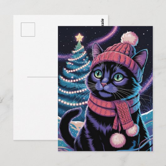 かわいい黒猫の子猫のクリスマス 冬の休日 ポストカード (正面/裏面)