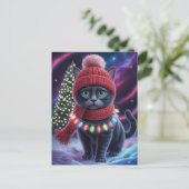 かわいい黒猫の子猫のクリスマス 冬の休日 ポストカード (スタンド正面)