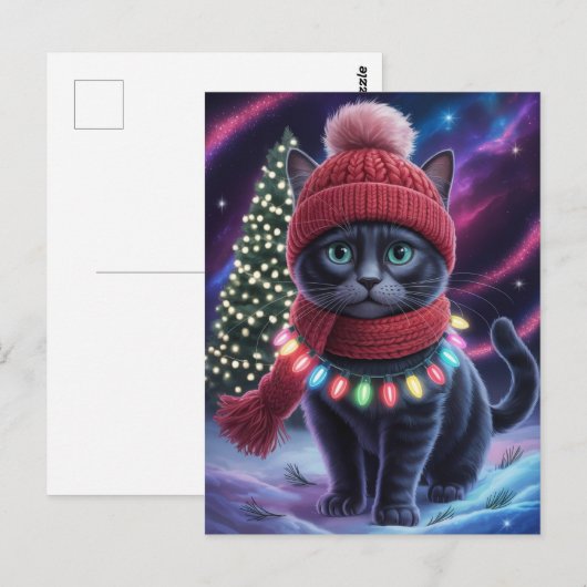 かわいい黒猫の子猫のクリスマス 冬の休日 ポストカード (正面/裏面)