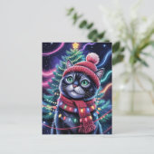 かわいい黒猫の子猫のクリスマス 冬の休日 ポストカード (スタンド正面)
