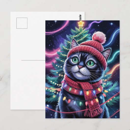 かわいい黒猫の子猫のクリスマス 冬の休日 ポストカード (正面/裏面)