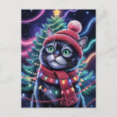 かわいい黒猫の子猫のクリスマス 冬の休日 ポストカード (正面)