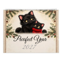 かわいい黒猫の家族 2027年 カレンダー - 可愛い