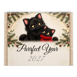 かわいい黒猫の家族 2027年 カレンダー - 可愛い