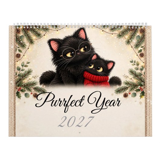 かわいい黒猫の家族 2027年 カレンダー - 可愛い (カバー)