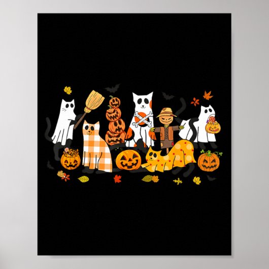 かわいい黒猫の幽霊のハロウィンパンプキン猫好き ポスター (正面)